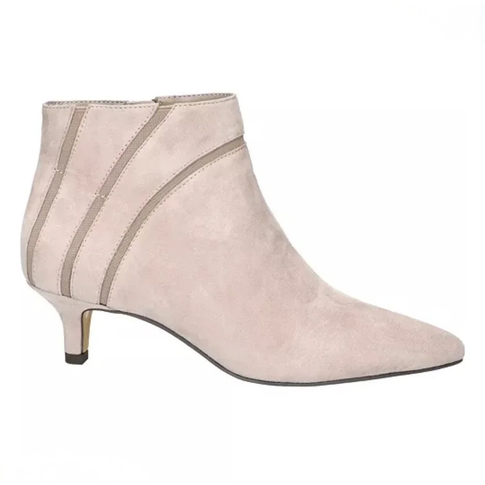 Bella Vita Light Taupe Leather Suede Pointed Toe Kitten Heel Ankle Boots Size 10